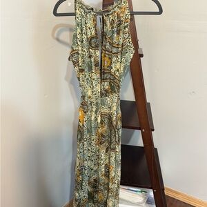 Zara Green and Brown Ruffled Wrap Maxi Dress